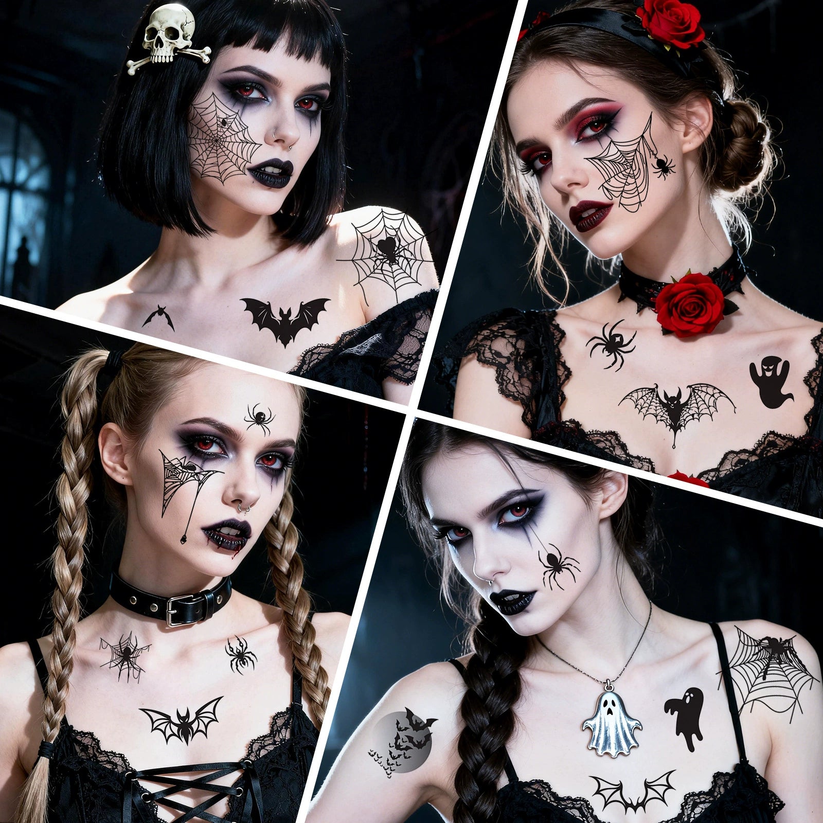 Halloween Tattoo Stickers (Bat & Spider-Web)